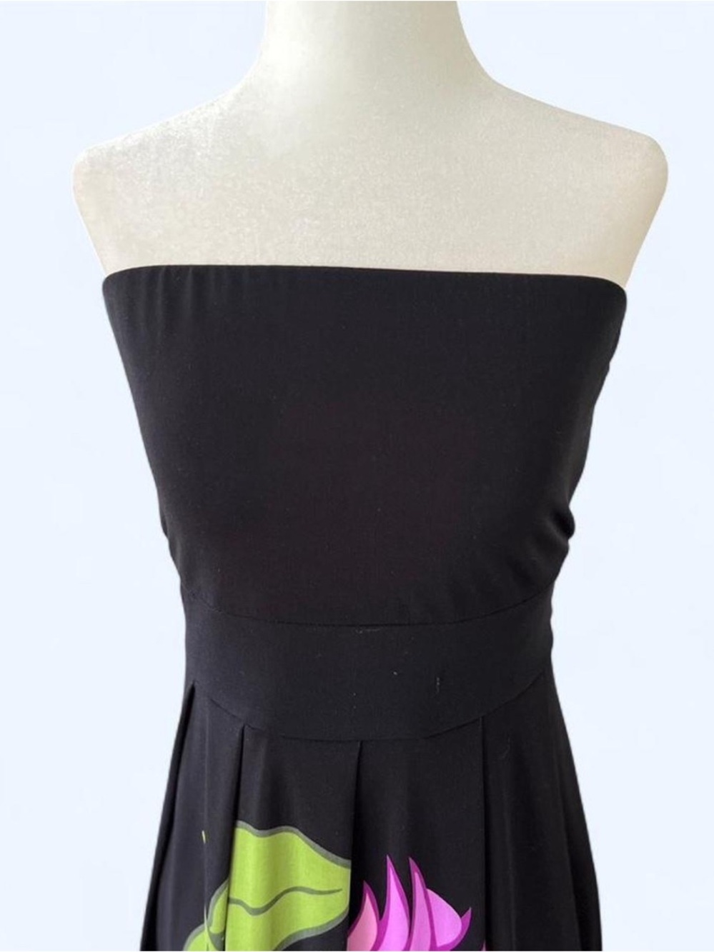 Y2K Strapless Black Dress with Pink & Green Floral Print Coastal Beachy Summer - Picture 2 of 11